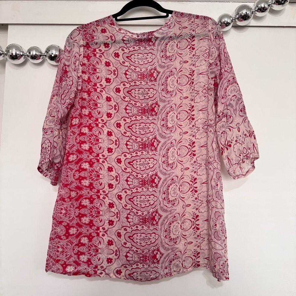 Johnny Was Sheer Pink Paisley Popover Tunic Blouse Top Cupra Rayon - Picture 5 of 5